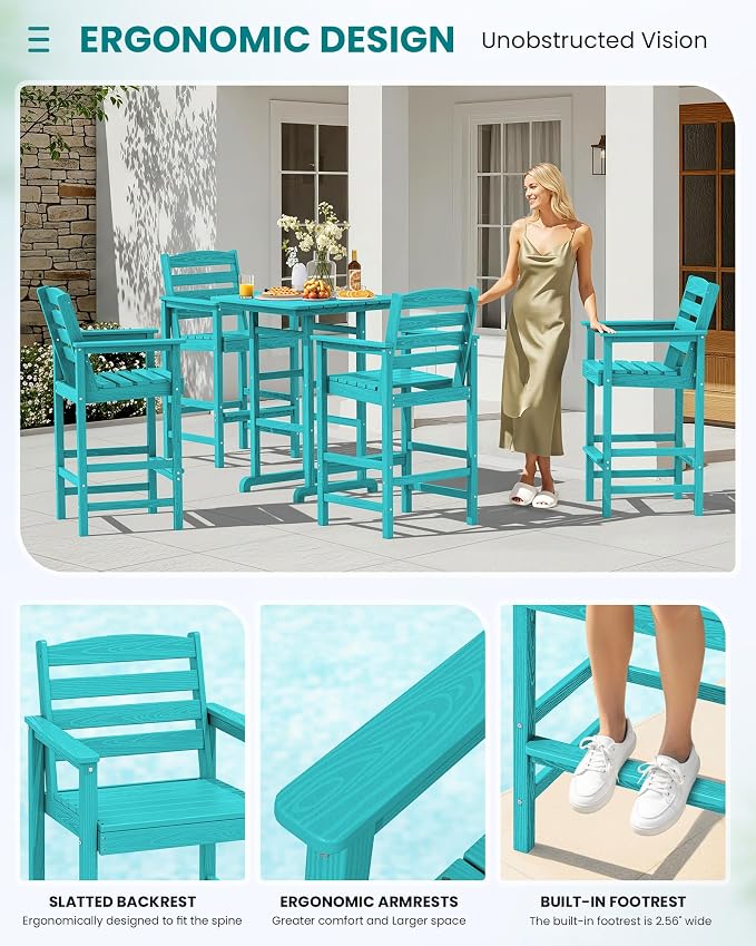 SERWALL 5 Pieces Adirondack Bar Chairs Set - Image 5