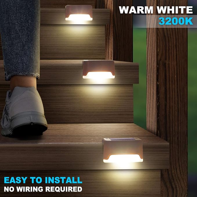 DenicMic 16 Pack Solar Deck Lights Outdoor Waterproof 4000K Warm White LED - Image 3