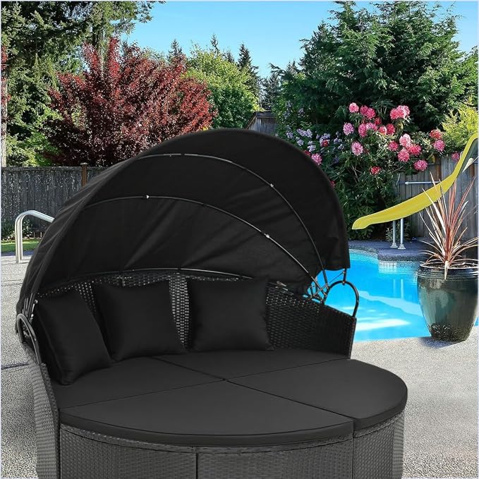 Outdoor Furniture 66in Round Daybed Retractable Canopy Replacement Cover - Image 3