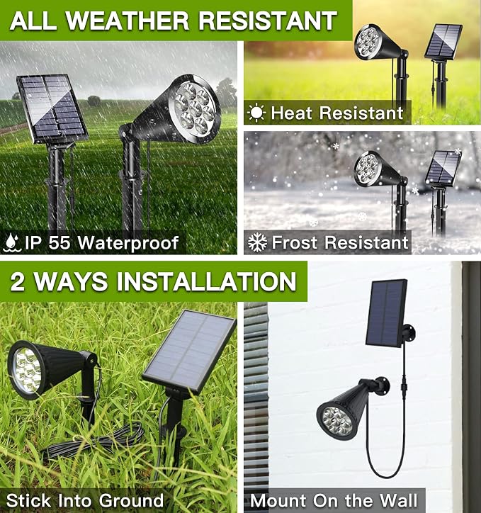 MEIHONG Solar Spot Light Outdoor, Waterproof LED Landscape Lights Dusk to Dawn - Image 3