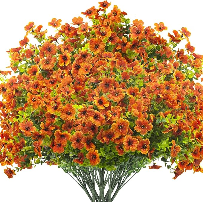 Artificial Fake Flowers for Outdoor Spring Decoration, 16 Bundles Faux Silk by Grunyia