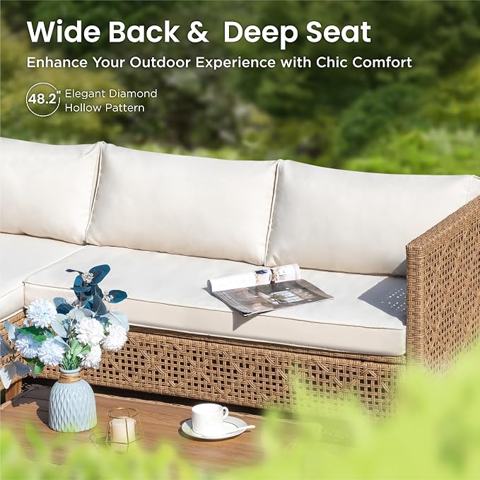 PHI VILLA Sectional Outdoor Couch, Small Patio Furniture Set - Image 4