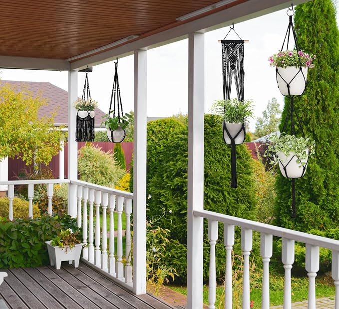Mkono Macrame Plant Hangers, 5 Pack Different Tiers Indoor Hanging Planters - Image 5