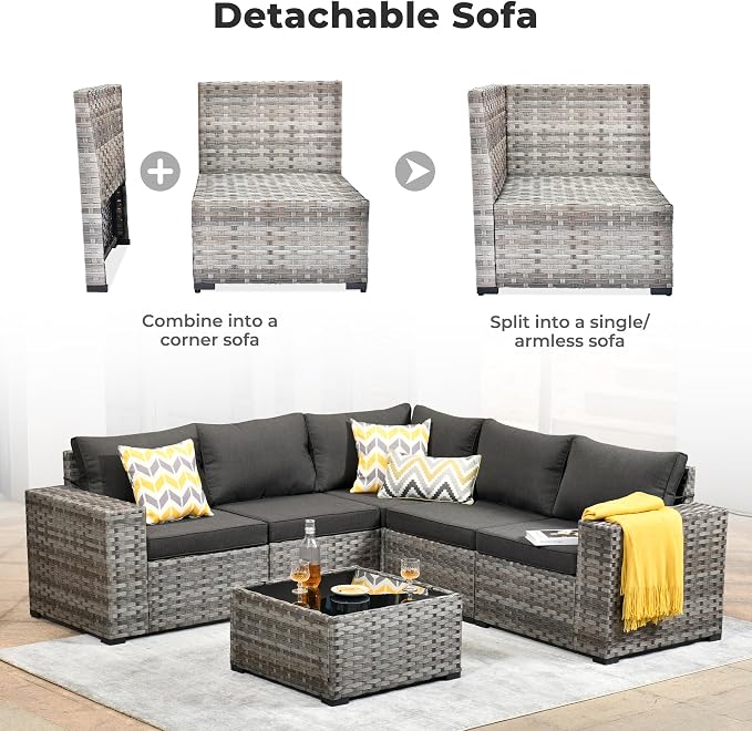 ovios 6 Pieces Patio Furniture Set, Outdoor Wicker Sectional Sofa - Image 9