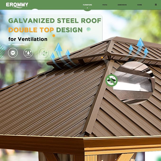 EROMMY 12'x22' Gazebo, Wooden Finish Coated Aluminum Frame Pergola - Image 5