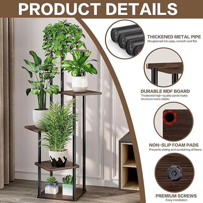 5 Tier Wood Tall Plant Stand Metal Rack Indoor, Planter Shelf Display Rack - Image 3