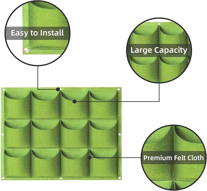 Hanging Planting Grow Bags, 12 Pockets Hanging Vertical Wall Planter Wall - Image 4