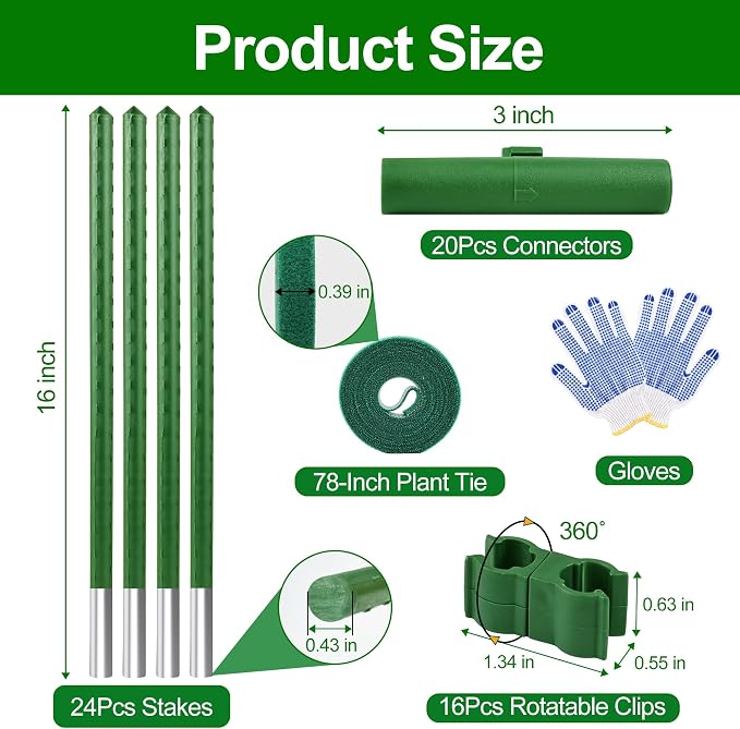 WAENLIR 16 Inch 24 Pack Extendable Garden Stakes Kit, DIY 4ft 5ft 6ft 7ft 8ft - Image 3