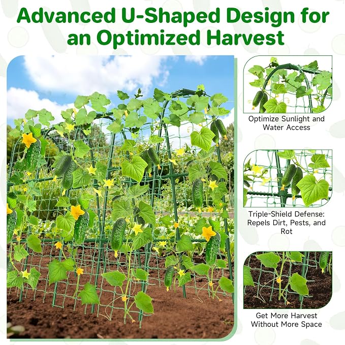 Cucumber Trellis for Raised Bed, U-Shape Garden Trellis for Climbing Plants - Image 2