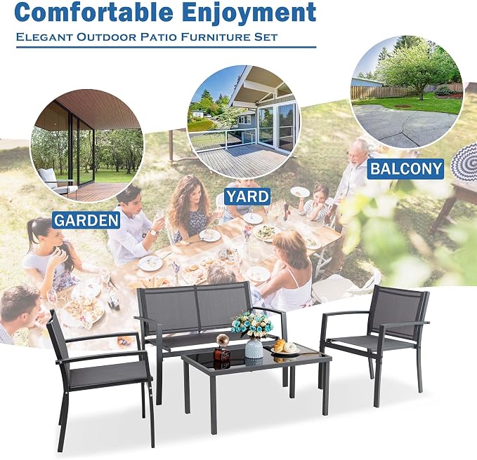 Vongrasig 4 Pieces Patio Furniture Set, Outdoor Patio Conversation Sets - Image 6