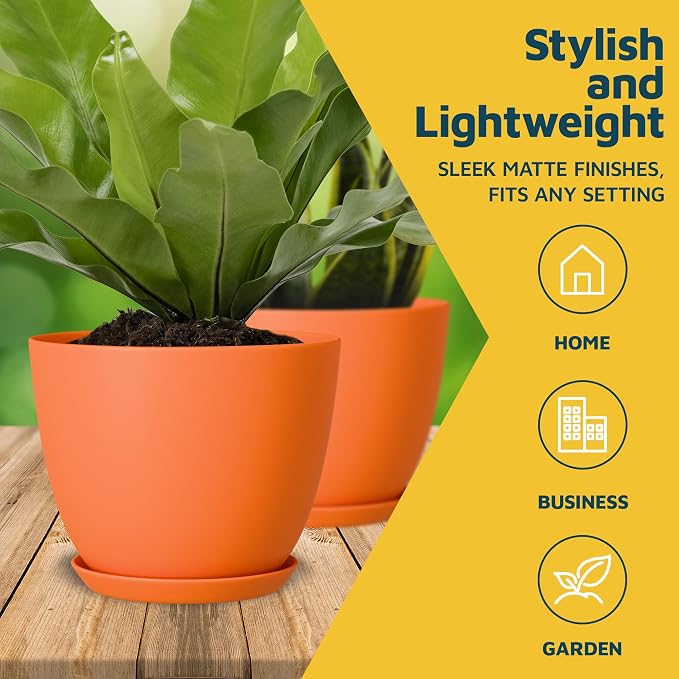 Yellow Plant Pots with Drainage Holes & Saucers 20 Pack, Indoor & Outdoor - Image 2