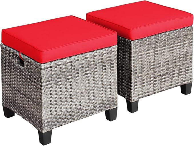 Tangkula 2 Pieces Patio Rattan Ottomans, Outdoor Wicker Footstool Footrest Seat by TANGKULA
