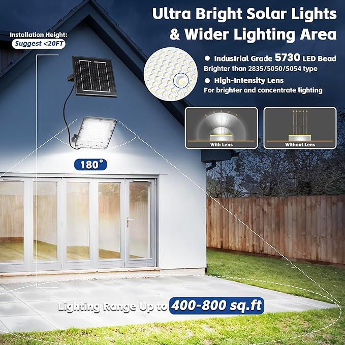 100W Solar Flood Light Outdoor Waterproof, 24000LM 6500K LED Solar Street Light - Image 2