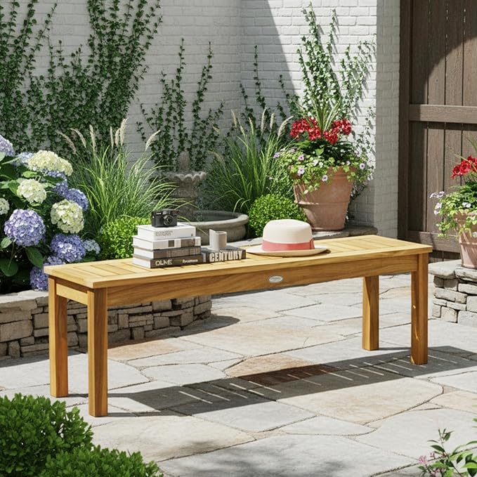 Tangkula 52 Inches Acacia Wood Outdoor Bench, Wood Bench - Image 4