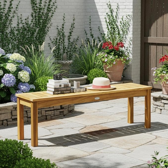 Tangkula 52 Inches Acacia Wood Outdoor Bench - Image 4