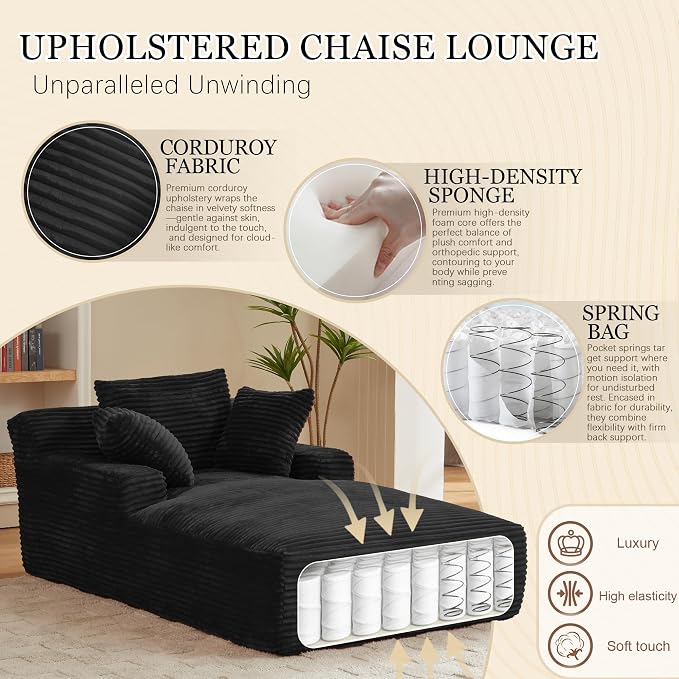 80 Inch Chaise Lounge Chair Indoor, Oversized Corduroy Upholstered Boneless - Image 5