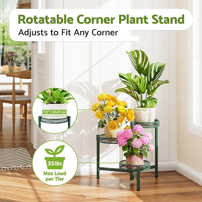 Plant Stand Indoor Outdoor, 3 Tier Corner Metal Flower Display Holder Shelf - Image 2