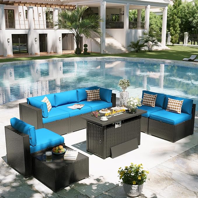 Aoxun Patio Furniture Set with Fire Pit Table, 8 Piece Outdoor Sectional Sofas - Image 8