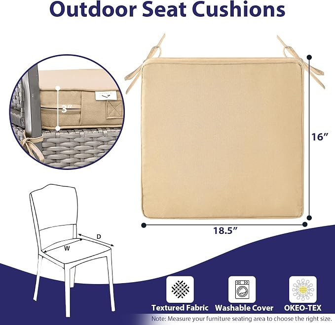 Outdoor Chair Cushions Set of 4 -Waterproof Outdoor Seat Cushions - Image 6