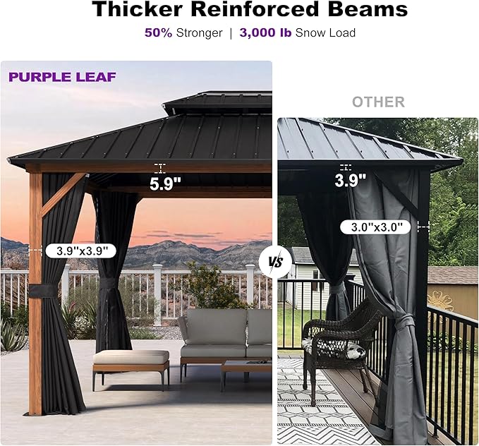 PURPLE LEAF 10' X 14' Hardtop Gazebo Outdoor Wood Grain Aluminum Frame - Image 3