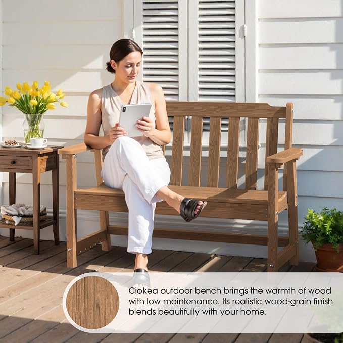 Ciokea 49" Heavy Duty Outdoor Bench Set of 2, HDPE Weatherproof Garden Bench - Image 5