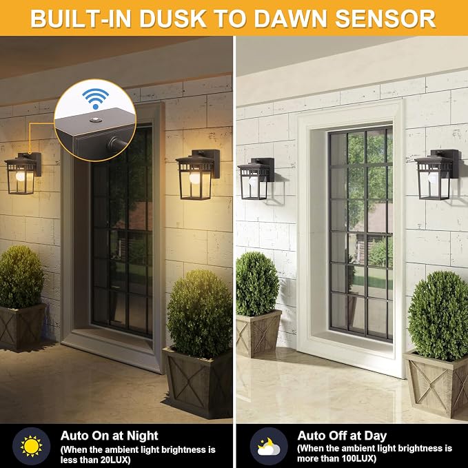 2 Pack Porch Lights with GFCI Outlets, Dusk to Dawn Outdoor Lighting Exterior - Image 4