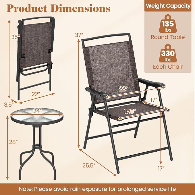 Goplus Patio Bistro Set, 3-Piece Patio Dining Furniture Set - Image 7