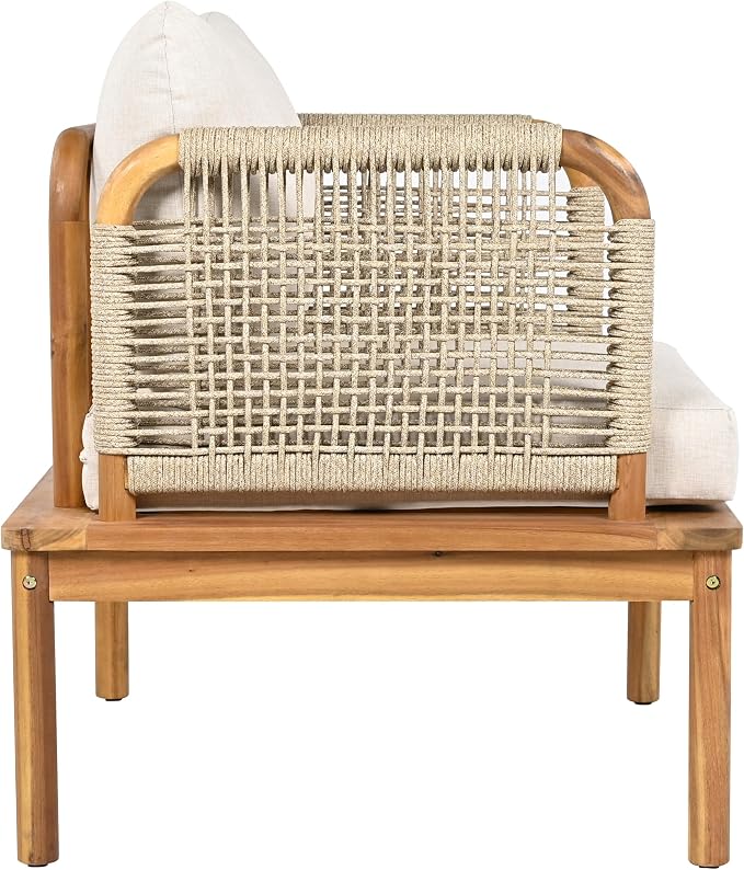 Outdoor Armchair Set of 2, Acacia Wood and Rope Club Chair - Image 8
