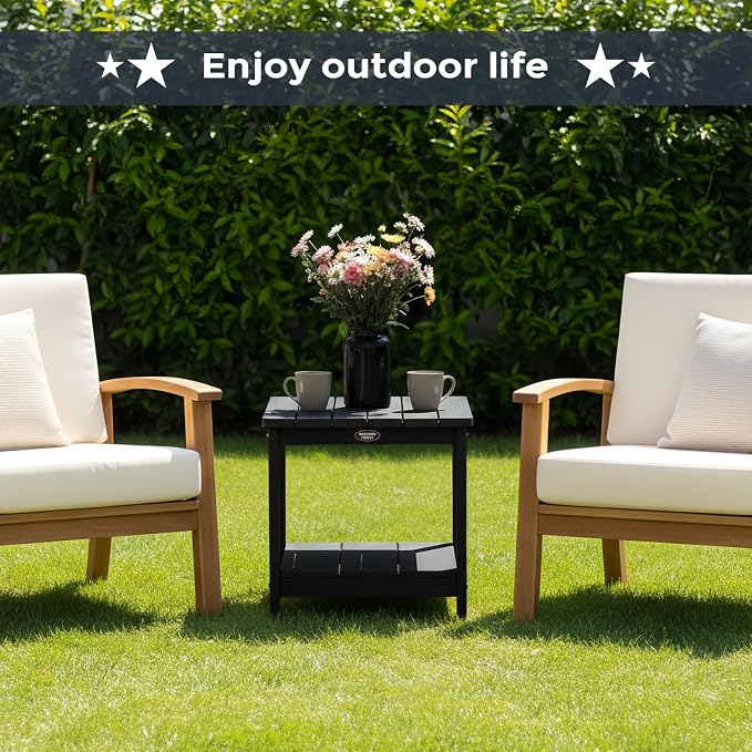 Square Outdoor Side Table Adirondack Side Table, Water-resistant & 2-Tier Small - Image 5