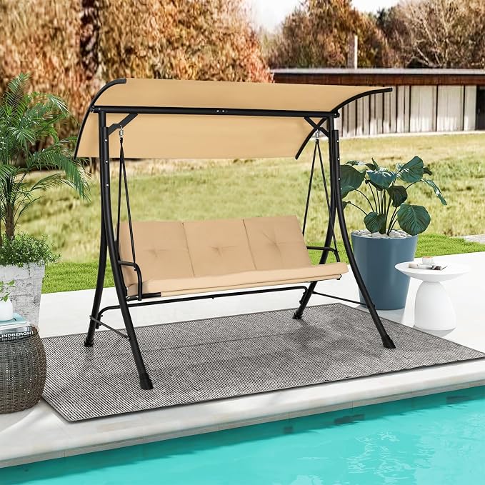 HAPPYGRILL 3-Seat Outdoor Porch Swing - Image 3