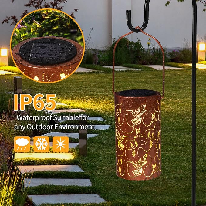 Solar Lanterns Outdoor Hanging Hummingbird Decor Lantern, Waterproof Hollow Out - Image 5
