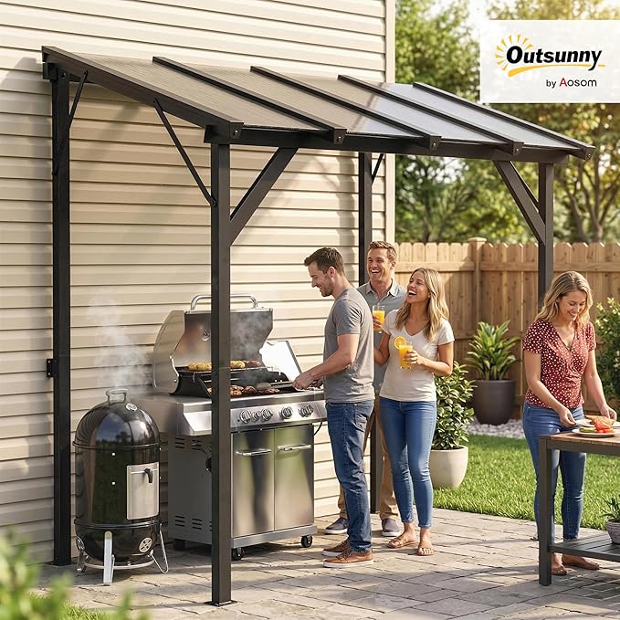 Outsunny 8' x 5' Hardtop Grill Gazebo, Lean-to BBQ Gazebo Shelter, Wall-Mounted - Image 2