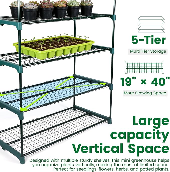 Worth Garden 50% Extra Wide Mini Greenhouse 5 Tier Portable Plant Green House - Image 3