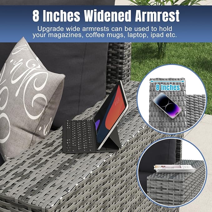 Aoxun 6 Pieces Patio Furniture Set Wicker Rattan Outdoor Sectional Conversation - Image 3