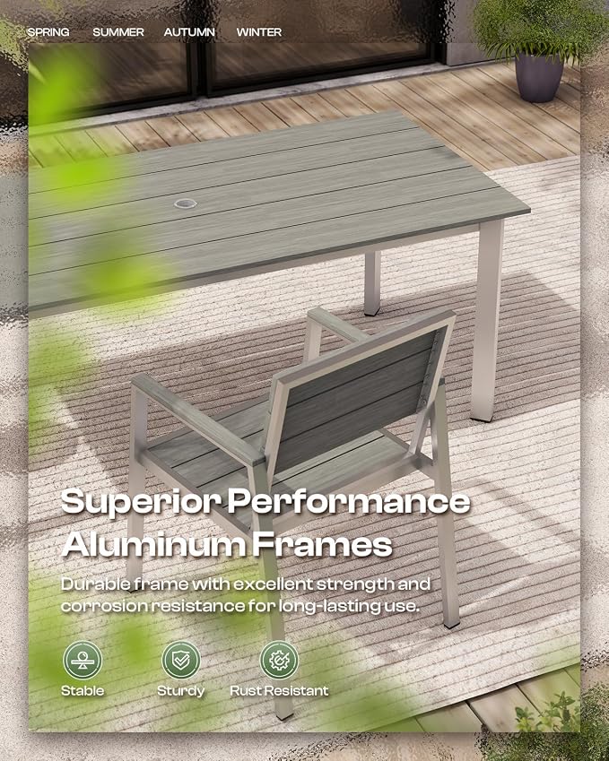 67" Rectangle HDPS Patio Dining Table, Aluminum Outdoor Patio Dining Table - Image 4