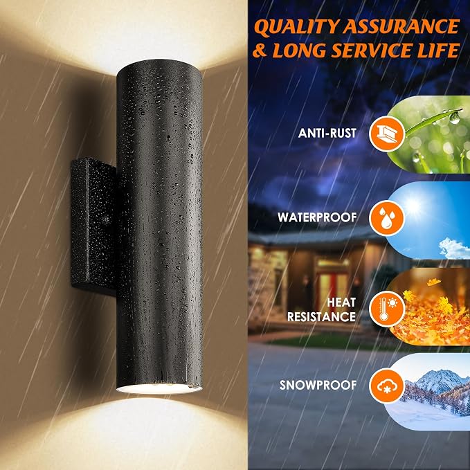 GoBright Outdoor Wall Lights, 12W 3000K Integrated LED Cylinder Up Down Lights - Image 4