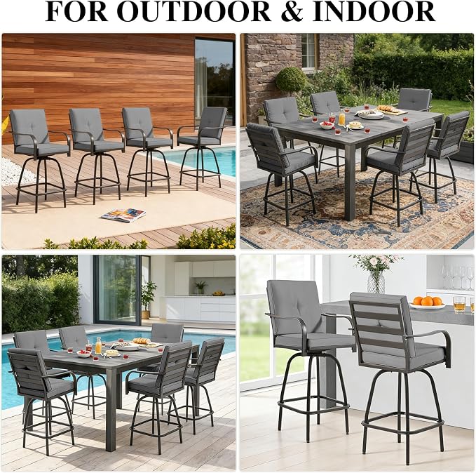 Patio Swivel Bar Stools, Outdoor Bar Height Swivel Chairs Set of 2 - Image 7