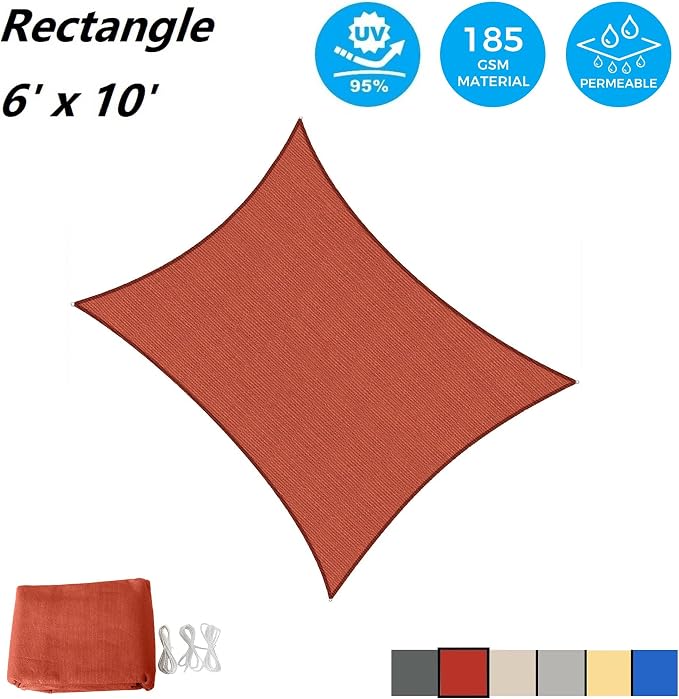 AsterOutdoor Sun Shade Sail Rectangle 6' x 10' UV Block Canopy - Image 2