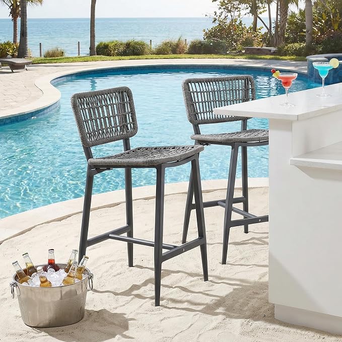 PURPLE LEAF Patio Counter Height Bar Stools Set of 4 Metal Bar Chairs - Image 4