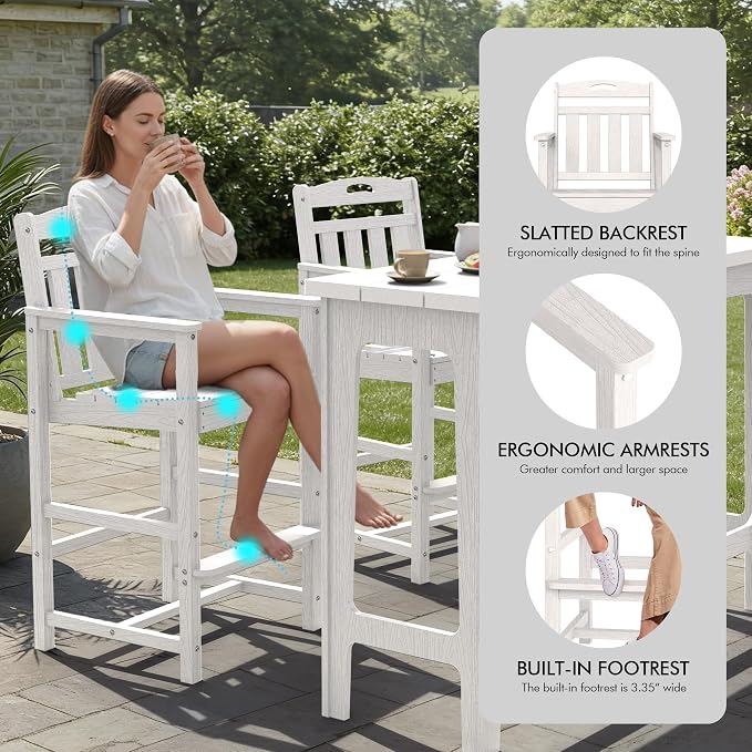 Ciokea 3 Pcs Outdoor Bar Height Table Set, Heavy-Duty All-Weather HDPE Patio - Image 6