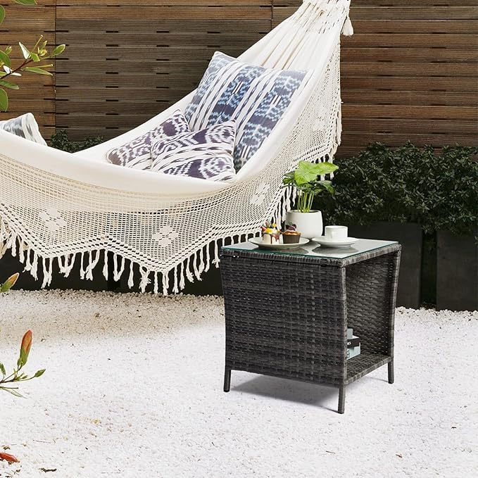 VINGLI Outdoor Wicker Side Table Patio Side Tables - Image 7