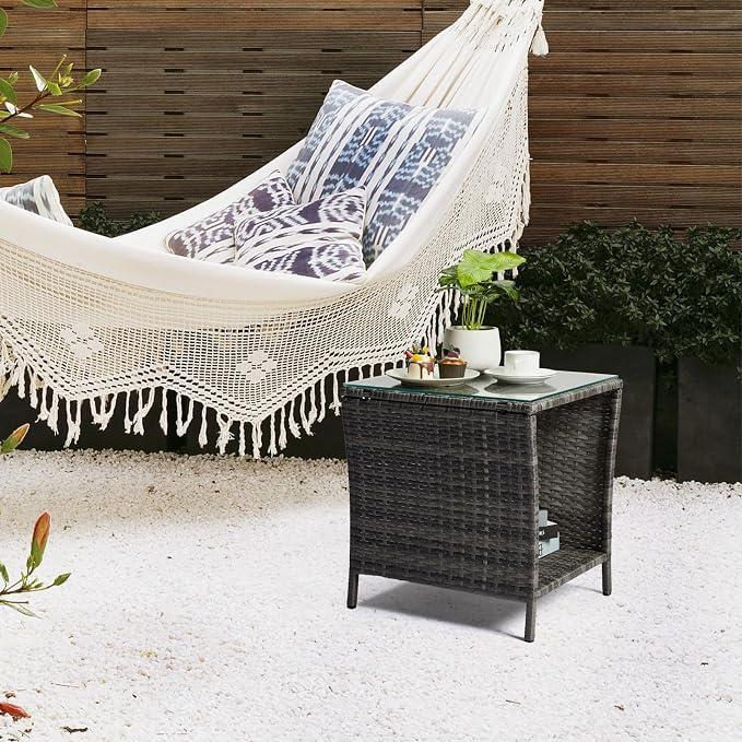 Wicker Rattan Side Table, Outdoor Square Rattan Coffee End Table - Image 9