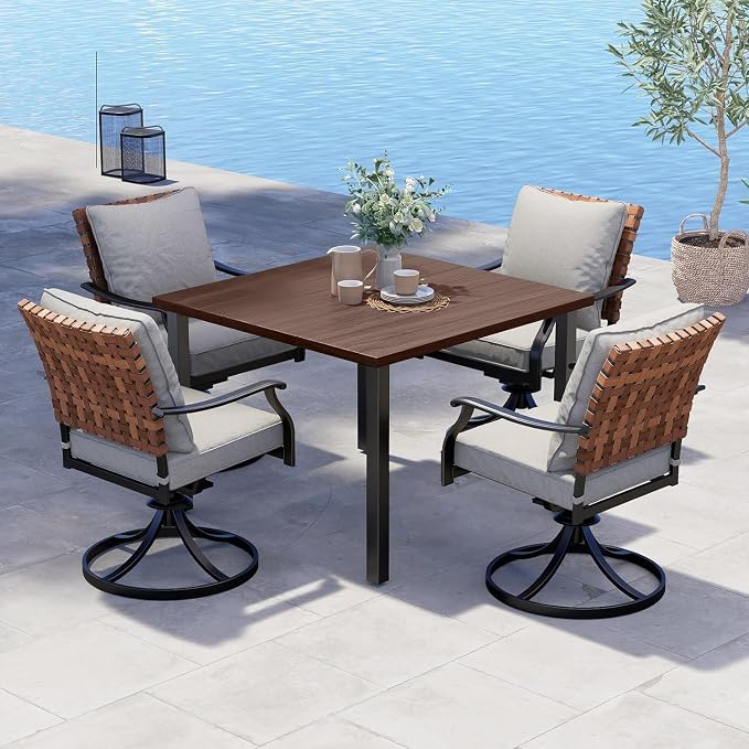 Grand patio 5-Piece Outdoor Dining Set, 4 Leather-Look Wicker Swivel Patio by GrandPatio