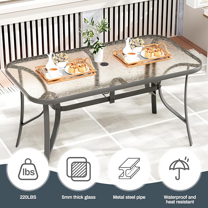 TLSUNNY 7 Pieces Patio Dining Set, Outdoor Table and Chairs W/1.69″ Umbrella - Image 5