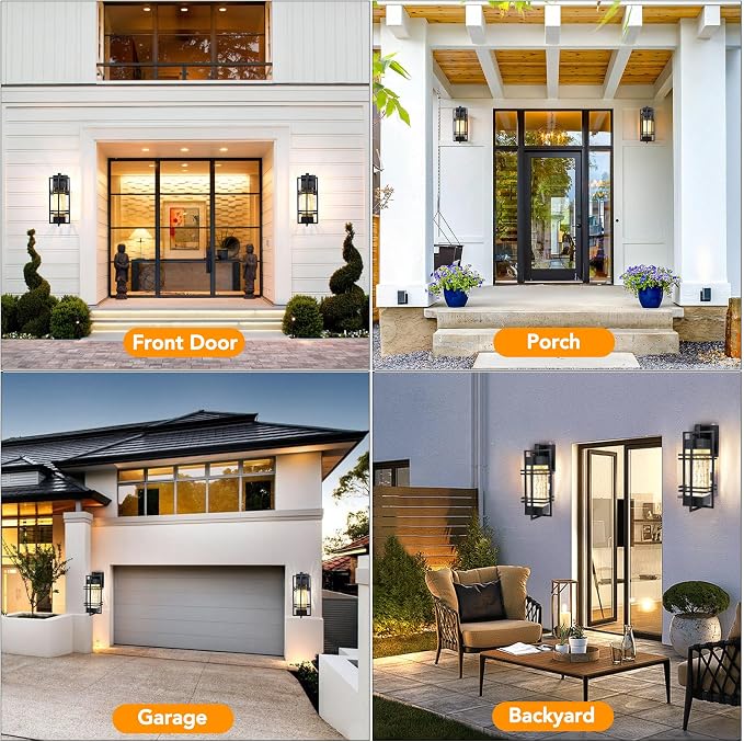 Dusk to Dawn Outdoor Front Porch Light Fixtures Wall Mount, 2 Pack Sensor - Image 6