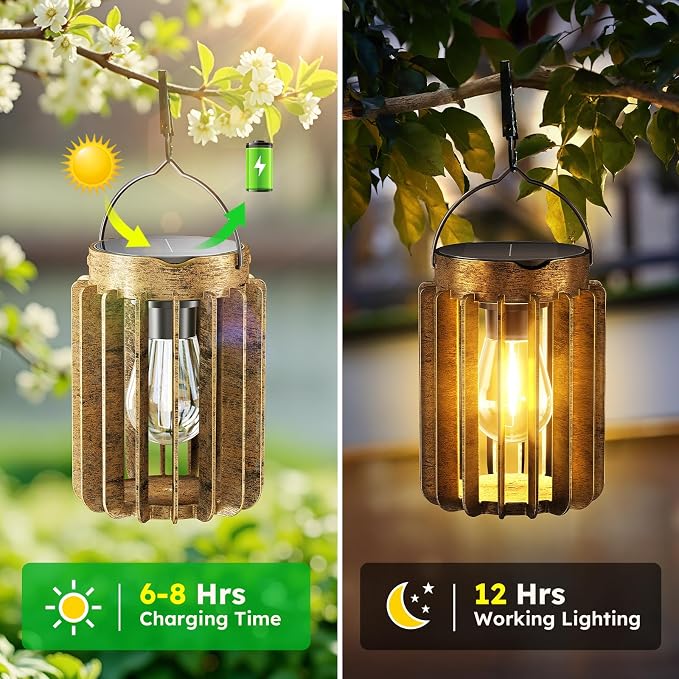 Solar Lanterns Outdoor Waterproof, Brighter Up to 12 Hrs Outdoor Hanging Solar - Image 2
