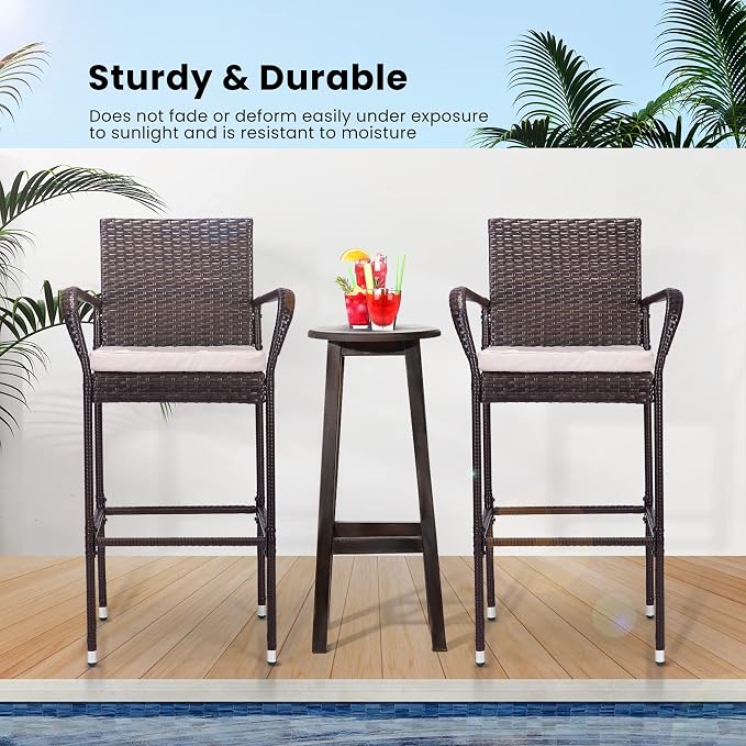 VIVOHOME 4 Packs Outdoor Wicker Barstool Patio Rattan Furniture - Image 5