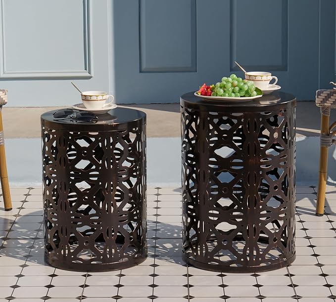 HFHOME Set of 3 Metal Outdoor Side Table, Nesting Round Coffee Table - Image 2
