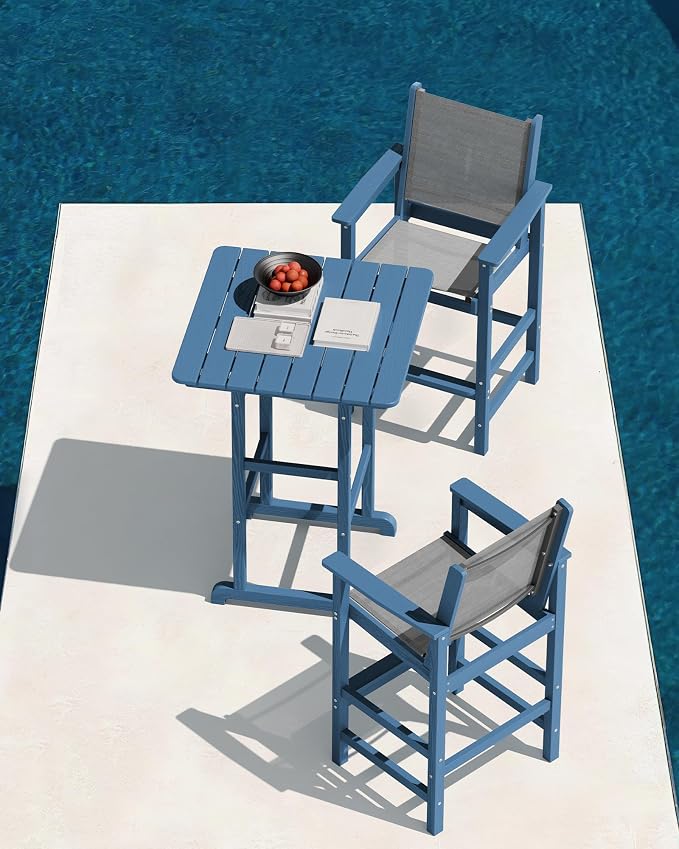 SERWALL 3 Pieces Textilene Adirondack Bar Set, Tall Adirondack Bar Height Chairs - Image 5