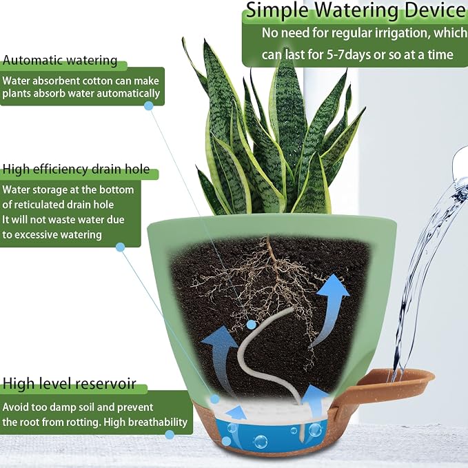 Self Watering Planters with Drainage Holes Reservoir, Nursery Planting Pot - Image 4